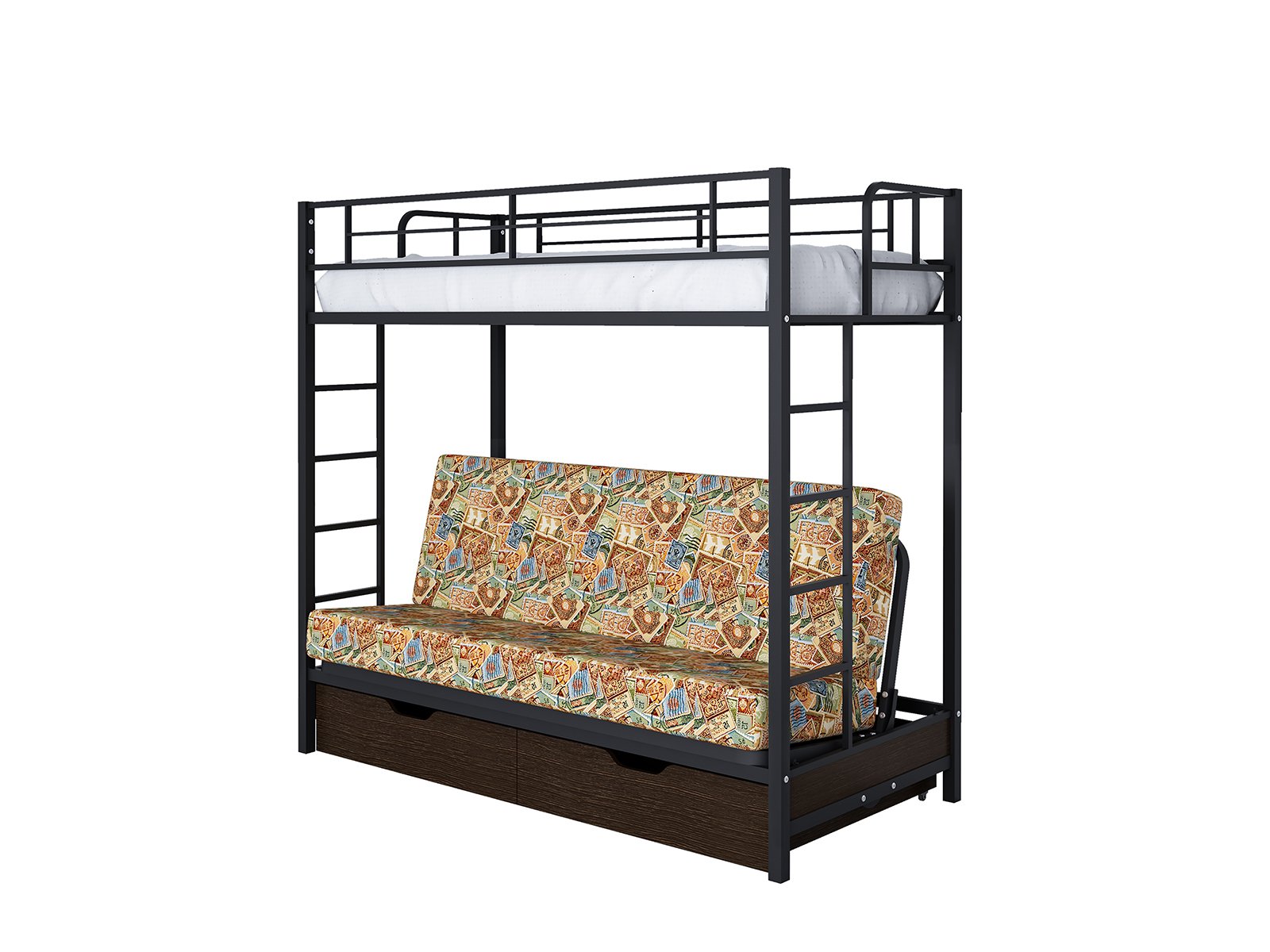 двухъярусная кровать с диваном металлический каркас