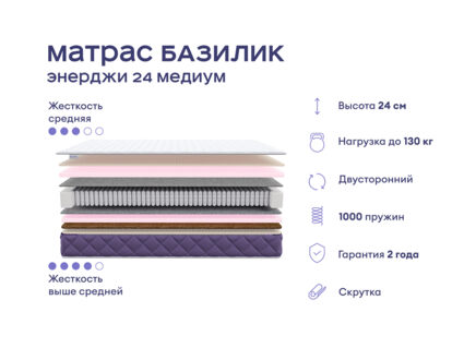 Кровать Димакс Левита с п/м + матрас Базилик Энерджи 24 медиум 1472